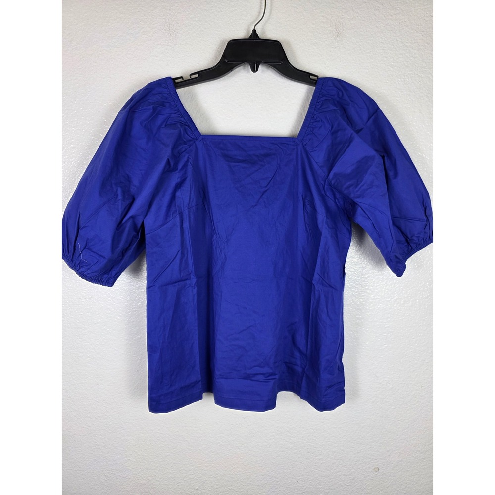 Candace Cameron Bure Royal Blue Puff Sleeve Tie Back Square Neck Blouse Top S